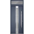 Front Exterior Prehung Steel Door / Deux 1717 Gray Graphite / Transom Window / Stainless Inserts Single Modern Painted-W36" x H80+16"-Left-hand Inswing Gray Graphite