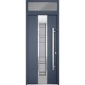 Front Exterior Prehung Steel Door / Deux 0757 Gray Graphite / Transom Window / Stainless Inserts Single Modern Painted-W36" x H96+16"-Left-hand Inswing Gray Graphite