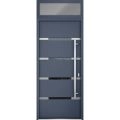 Front Exterior Prehung Steel Door / Deux 1105 Black Enamel / Transom Window Sidelite / Stainless Inserts Entry Metal Modern Painted W36" x H80+16" Left hand Inswing Gray Graphite