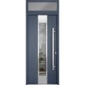 Front Exterior Prehung Steel Door / Deux 5755 Gray Graphite / Transom Window / Stainless Inserts Single Modern Painted-W36" x H96+16"-Left-hand Inswing Gray Graphite