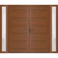 Front Exterior Prehung Metal-Plastic Double Doors / MANUX 8111 Matte Black / 2 Sidelites Exterior Windows / Office Commercial and Residential Doors Entrance Patio Garage 104" x 80" Right-Hand Walnut