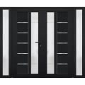 Front Exterior Prehung Metal-Plastic Double Doors / MANUX 8088 Antracite / 2 Sidelites Exterior WindoANT / Office Commercial and Residential Doors Entrance Patio Garage 100" x 80" Left-Hand Black Matte