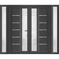 Front Exterior Prehung Metal-Plastic Double Doors / MANUX 8088 Antracite / 2 Sidelites Exterior WindoANT / Office Commercial and Residential Doors Entrance Patio Garage 100" x 80" Left-Hand Antracite
