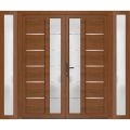 Front Exterior Prehung Metal-Plastic Double Doors / MANUX 8088 Matte Black / 2 Sidelites Exterior Windows / Office Commercial and Residential Doors Entrance Patio Garage 104" x 80" Right-Hand Walnut