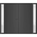 Front Exterior Prehung Metal-Plastic Double Doors / MANUX 8111 Antracite / 2 Sidelites Exterior WindoANT / Office Commercial and Residential Doors Entrance Patio Garage 100" x 80" Left-Hand Antracite