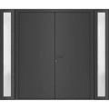 Front Exterior Prehung Metal-Plastic Double Doors / MANUX 8111 Matte Black / 2 Sidelites Exterior Windows / Office Commercial and Residential Doors Entrance Patio Garage 104" x 80" Right-Hand Antracite