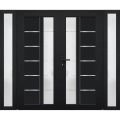 Front Exterior Prehung Metal-Plastic Double Doors / MANUX 8088 Matte Black / 2 Sidelites Exterior Windows / Office Commercial and Residential Doors Entrance Patio Garage 104" x 80" Right-Hand Black Matte