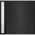 Front Exterior Prehung Metal-Plastic Double Doors / MANUX 8111 Antracite / Sidelite Exterior Window / Office Commercial and Residential Doors Entrance Patio Garage 86" x 80" Left-Hand Black Matte