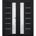 Front Exterior Prehung Metal-Plastic Double Doors / MANUX 8088 Walnut / Office Commercial and Residential Doors Entrance Patio Garage 72" x 80" Left-Hand Black Matte