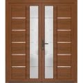 Front Exterior Prehung Metal-Plastic Double Doors / MANUX 8088 Walnut / Office Commercial and Residential Doors Entrance Patio Garage 72" x 80" Right-Hand Walnut