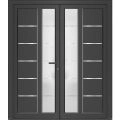 Front Exterior Prehung Metal-Plastic Double Doors / MANUX 8088 Walnut / Office Commercial and Residential Doors Entrance Patio Garage 72" x 80" Left-Hand Antracite