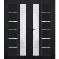 Front Exterior Prehung Metal-Plastic Double Doors / MANUX 8088 Walnut / Office Commercial and Residential Doors Entrance Patio Garage 72" x 80" Right-Hand Black Matte