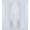 Front Exterior Prehung Metal-Plastic Double Doors / MANUX 8088 Walnut / Office Commercial and Residential Doors Entrance Patio Garage 72" x 80" Left-Hand White