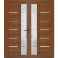 Front Exterior Prehung Metal-Plastic Double Doors / MANUX 8088 Walnut / Office Commercial and Residential Doors Entrance Patio Garage 72" x 80" Left-Hand Walnut