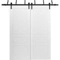 Sliding Closet Barn Bypass Doors 36 x 80 inches / Mela 0733 Painted White / Modern 6.6FT Rails Hardware Set / Wood Solid Bedroom Wardrobe Doors Painted White