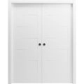 Sliding French Double Pocket Doors 36 x 80 inches / Mela 0755 Painted White / Kit Rail Hardware / MDF Interior Bedroom Modern Doors Painted White