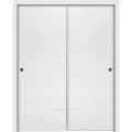 Sliding Closet Bypass Doors | Planum 0990 Painted White Matte | Sturdy Rails Moldings Trims Hardware Set | Wood Solid Bedroom Wardrobe Doors-36" x 80" (2* 18x80) Painted White
