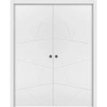Modern Double Pocket Doors | Planum 0990 Painted White Matte | Kit Trims Rail Hardware | Solid Wood Interior Bedroom Sliding Closet Sturdy Door-36" x 80" (2* 18x80) Painted White