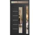Front Exterior Prehung FiberGlass Door Frosted Glass / Manux 8088 Matte Black / Sidelight and Transom Window / Office Commercial and Residential Doors Entrance Patio Garage-W36+14" x H80+14"-Left-hand Inswing Antracite