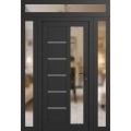 Front Exterior Prehung FiberGlass Door Frosted Glass / Manux 8088 Matte Black / 2 Sidelight and Transom Window / Office Commercial and Residential Doors Entrance Patio Garage-W12+36+12" x H80+14"-Left-hand Inswing Antracite
