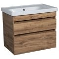 Modern Wall-Mounted Bathroom Vanity with Washbasin | Niagara Teak Natural Collection | Non-Toxic Fire-Resistant MDF-32" Teak Natural
