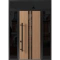 Front Exterior Prehung Steel Door / Ronex 1055 Teak 96" / 2 Sidelight and Transom Window Sidelite / Entry Metal Modern Painted W14+36+14" x H96+16" Right hand Inswing Oak