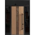 Front Exterior Prehung Steel Door / Ronex 1055 Teak 96" / 2 Sidelight and Transom Window Sidelite / Entry Metal Modern Painted W12+36+12" x H96+16" Left hand Inswing Oak