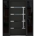 Front Exterior Prehung Steel Door / Deux 1105 Gray Graphite / 2 Sidelight Exterior Windows / Stainless Inserts Single Modern Painted-W12+36+12" x H80"-Left-hand Inswing Black