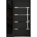 Front Exterior Prehung Steel Door / Deux 1105 Black Enamel / Sidelight Exterior Window Sidelite / Stainless Inserts Entry Metal Modern Painted W36+14" x H80" Left hand Outswing Black