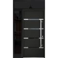 Front Exterior Prehung Steel Door / Deux 1105 Gray Graphite / Sidelight and Transom Window / Stainless Inserts Single Modern Painted-W36+12" x H80+16"-Left-hand Outswing Black