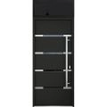 Front Exterior Prehung Steel Door / Deux 1105 Black Enamel / Transom Window Sidelite / Stainless Inserts Entry Metal Modern Painted W36" x H80+16" Left hand Inswing Black
