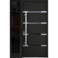 Front Exterior Prehung Steel Door / Deux 1105 Black Enamel / Sidelight Exterior Window Sidelite / Stainless Inserts Entry Metal Modern Painted W36+14" x H80" Right hand Inswing Black