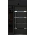 Front Exterior Prehung Steel Door / Deux 1105 Black Enamel / Sidelight and Transom Window Sidelite / Stainless Inserts Entry Metal Modern Painted W36+16" x H80+16" Right hand Inswing Black