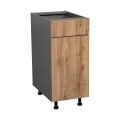 18" Base Cabinet Single Door Single Drawer with White Gloss door Natural Teak