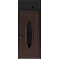 Front Exterior Prehung Steel Door / Ronex 1277 Brown / Transom Window Sidelite / Entry Metal Modern Painted W36" x H80+16" Right hand Inswing Brown