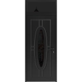 Front Exterior Prehung Steel Door / Ronex 1277 Black Enamel / Transom Window Sidelite / Stainless Inserts Entry Metal Modern Painted W36" x H80+16" Left hand Inswing Black