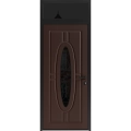 Front Exterior Prehung Steel Door / Ronex 1277 Black Enamel / Transom Window Sidelite / Stainless Inserts Entry Metal Modern Painted W36" x H80+16" Left hand Inswing Brown