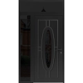 Front Exterior Prehung Steel Door / Ronex 1277 Brown / Sidelight and Transom Window Sidelite / Entry Metal Modern Painted W36+12" x H80+16" Left hand Inswing Black