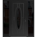 Front Exterior Prehung Steel Door / Ronex 1277 Brown / 2 Sidelight Exterior Windows Sidelites/ Entry Metal Modern Painted W12+36+12" x H80" Left hand Inswing Black