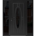 Front Exterior Prehung Steel Door / Ronex 1277 Brown / 2 Sidelight Exterior Windows Sidelites/ Entry Metal Modern Painted W14+36+14" x H80" Right hand Inswing Black