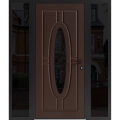 Front Exterior Prehung Steel Door / Ronex 1277 Brown / 2 Sidelight Exterior Windows Sidelites/ Entry Metal Modern Painted W12+36+12" x H80" Left hand Inswing Brown