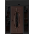 Front Exterior Prehung Steel Door / Ronex 1277 Brown / 2 Sidelight and Transom Window Sidelite / Entry Metal Modern Painted W16+36+16" x H80+16" Right hand Inswing Brown