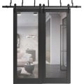 Sliding Closet Barn Bypass Doors with Hardware | Lucia 1299 Matte Black with Mirror | Sturdy 6.6ft Rails Hardware Set | Modern Wood Solid Bedroom Wardrobe Doors -84" x 96" (2* 42x96) Black Matte