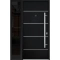 Front Exterior Prehung Steel Door / Deux 6083 Black Enamel / Sidelight Exterior Window Sidelite / Stainless Inserts Entry Metal Modern Painted W36+14" x H80" Left hand Inswing Black