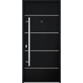 Front Exterior Prehung Steel Door / Deux 6083 Black Enamel / Stainless Inserts Entry Metal Modern Painted W36" x H80" Right hand Inswing Black