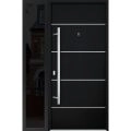 Front Exterior Prehung Steel Door / Deux 6083 Black Enamel / Sidelight Exterior Window Sidelite / Stainless Inserts Entry Metal Modern Painted W36+14" x H80" Right hand Inswing Black