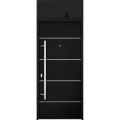 Front Exterior Prehung Steel Door / Deux 6083 Black Enamel / Transom Window Sidelite / Stainless Inserts Entry Metal Modern Painted W36" x H80+16" Right hand Inswing Black