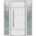 Front Exterior Prehung Steel Door / Deux 1705 White Enamel / 2 Sidelight Exterior Black Windows / Stainless Inserts Single Modern Painted-W12+36+12" x H80"-Right-hand Inswing White