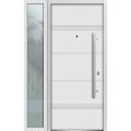 Front Exterior Prehung Steel Door / Deux 1705 White Enamel / Sidelight Exterior Black Window / Stainless Inserts Single Modern Painted-W36+14" x H80"-Left-hand Inswing White