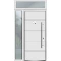Front Exterior Prehung Steel Door / Deux 1705 White Enamel / Sidelight and Transom Black Window / Stainless Inserts Single Modern Painted-W36+14" x H80+16"-Left-hand Inswing White